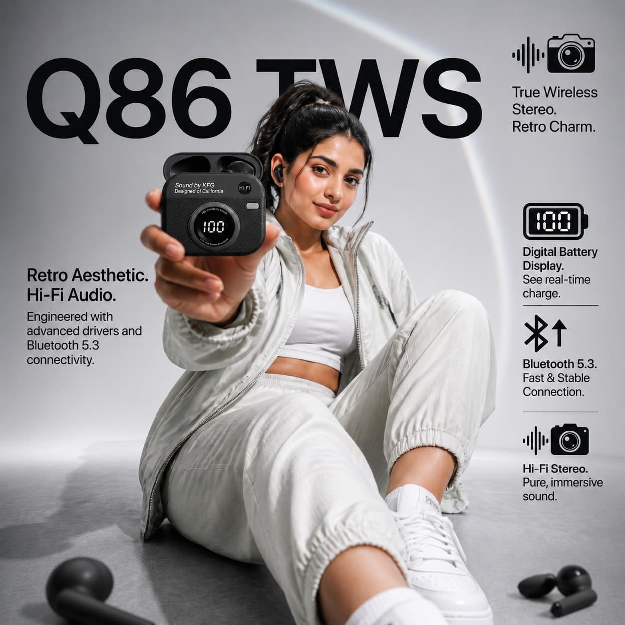 Q86 TWS Retro True Wireless Stereo Earbuds (Bluetooth 5.3 & Hi-Fi Audio)